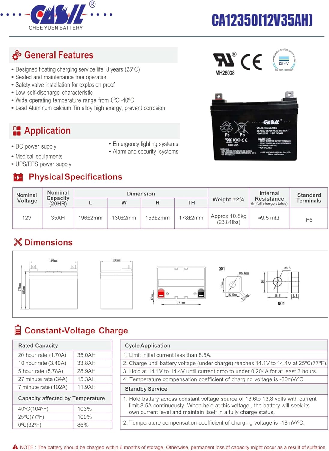 12V 35Ah Deep Cycle AGM SLA Rechargeable Battery A741