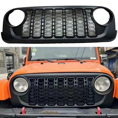 Front Grille Grid Guard with Camera Hole for Jeep Wrangler JL 2018-2024 Gladiator ABS Blackout F8790