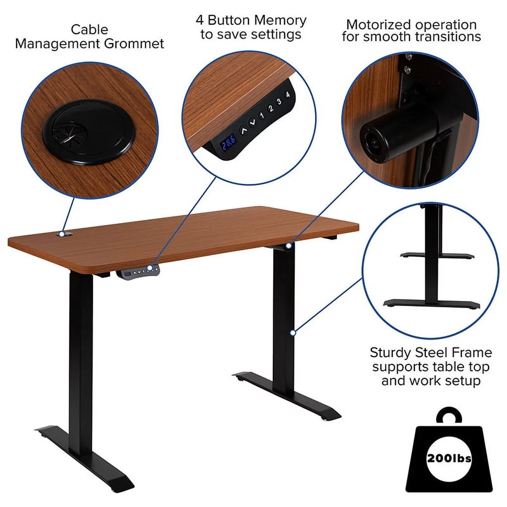 Flash Furniture 48"W x 24"D Mahogany Electric Height Adjustable Standing Desk with Black Mesh Swivel Ergonomic Task Office Chair