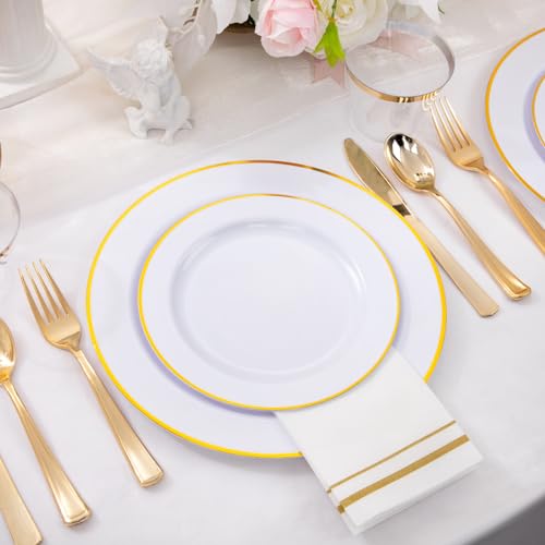 150 PCS Gold Plastic Plates Disposable Dinnerware Set with Cups for Party Wedding S565